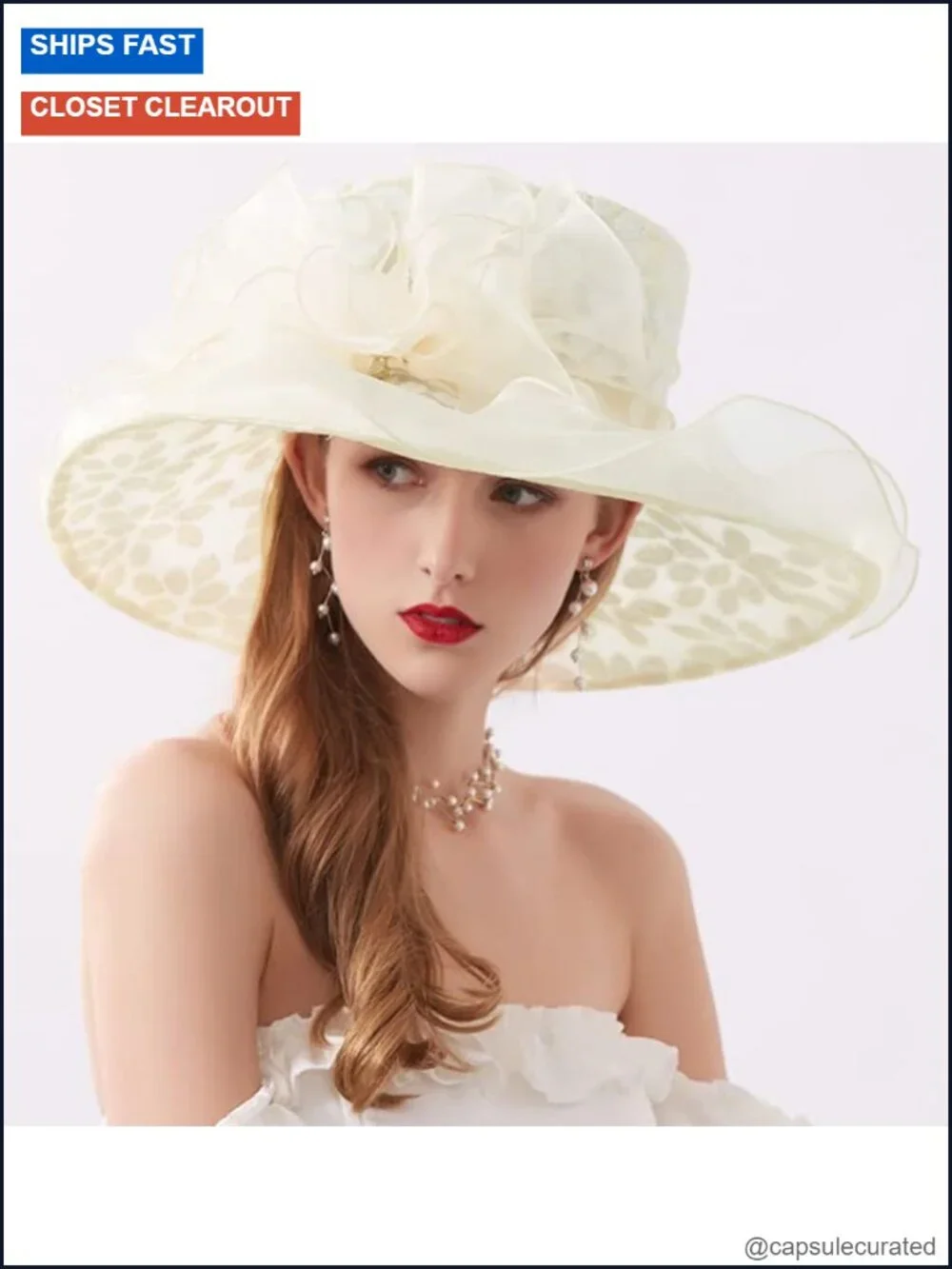 Women's Organza Church Tea Party Wedding Fascinator Derby Hat Wide Brim Sun Hat